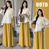 阔腿裤 韩系不规则刺绣上衣两件套 猪鼻扣 夏季 新品