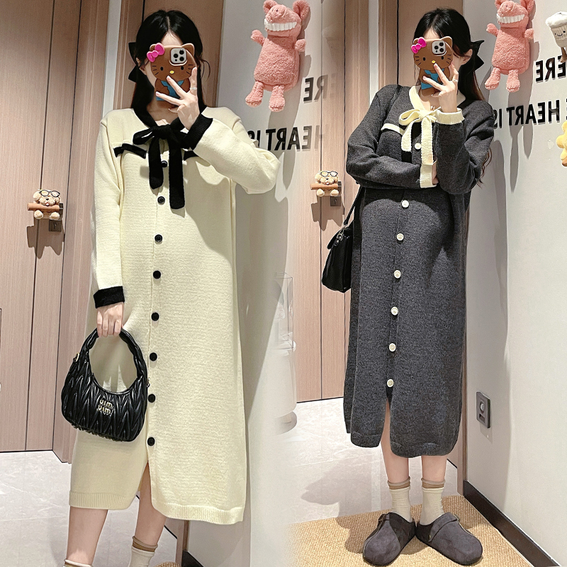 2025新款秋冬装大版型时尚宽松气质孕妇中长款毛衣加厚连衣裙