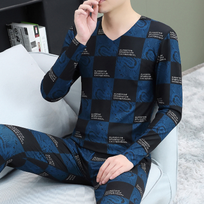 男士无痕保暖内衣德绒套装秋冬青年加厚秋衣秋裤V领打底衫可外穿