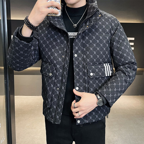 男士羽绒服潮牌帅气2023年新款潮流轻薄加厚立领短款时尚冬季外