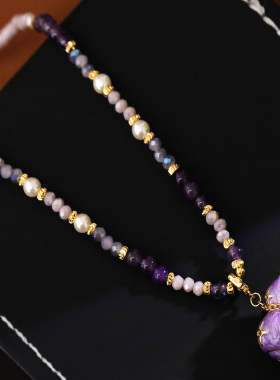 新中式珐琅串珠紫葫芦珍珠毛衣链