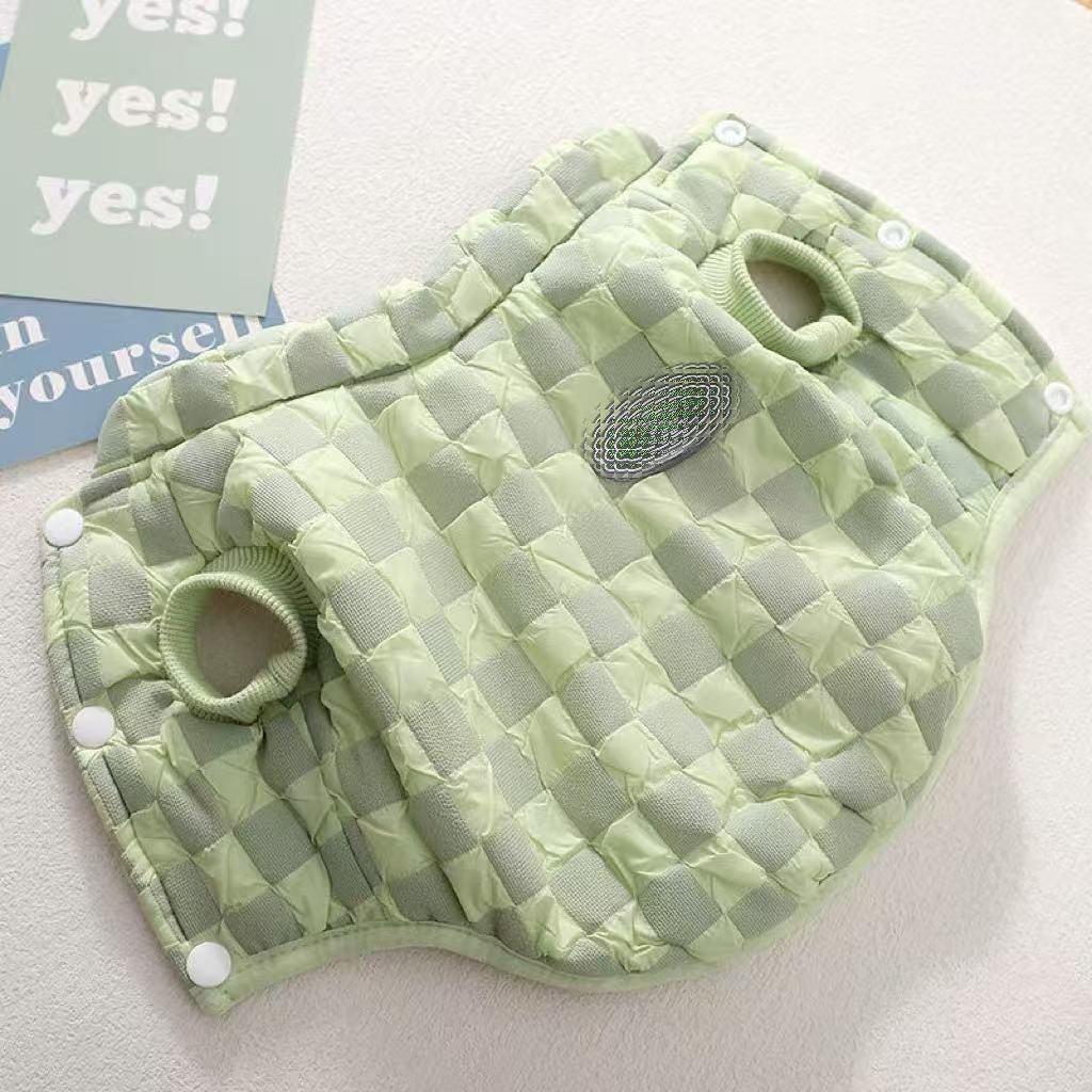 泰迪衣服棋盘格小奶狗约克夏博美法斗秋冬季保暖棉服纽扣两脚衣冬