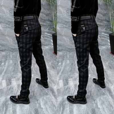 格子休闲裤春夏季直筒修身西装裤