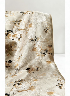 【半米价】米白色树枝小鸟提花面料服装设计师复古手工DIY布