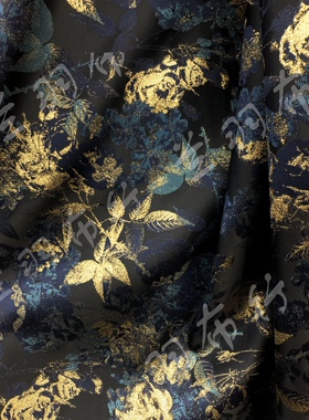 欧美优雅金丝花朵树叶色织提花西装外套时装面料连衣裙子织锦布