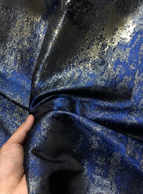 蓝色淡金银丝织金提花面料服装设计手工diy包包沙发桌垫遮尘布