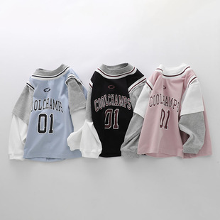 儿童纯棉篮球服长袖宽松春秋款运动装男女童T恤卫衣嘻哈街舞酷潮