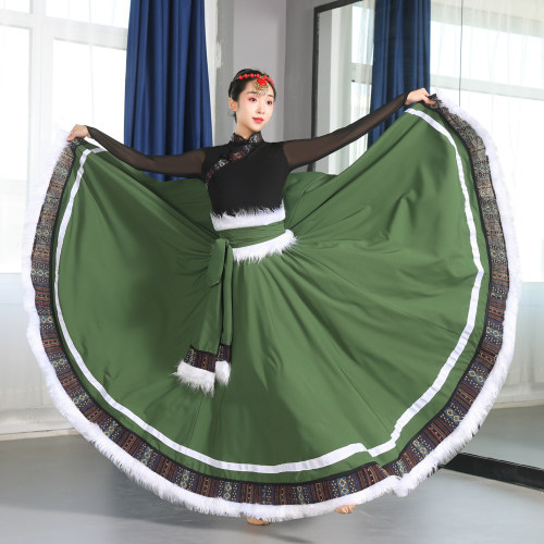 藏族少数民族大摆裙舞蹈演出服装半身裙女艺考练功裙广场舞表演服