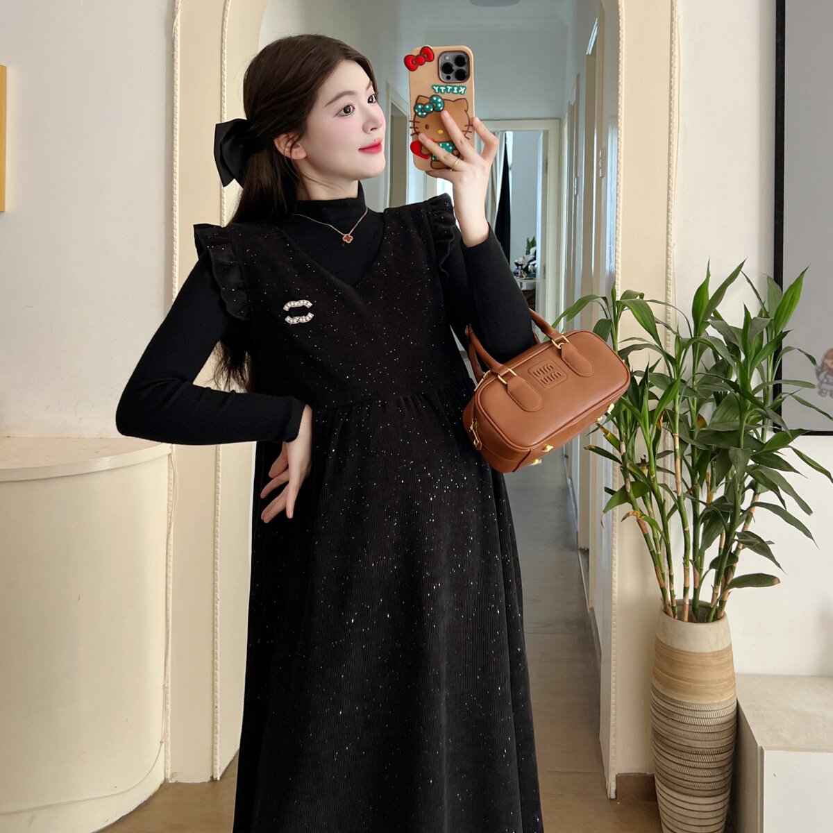 출산 가을 겨울 양복 헐렁하고 날씬하고 향기로운 별하늘 조끼 원피스 바닥 투피스 겨울 원피스