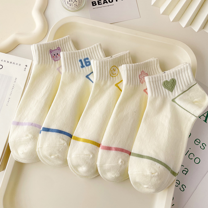 白色袜子女短袜浅口棉袜夏季薄款运动短筒袜夏天学院风低帮船袜