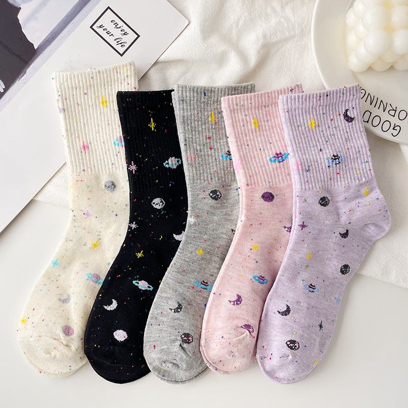 星空中筒袜女运动精梳棉甜美