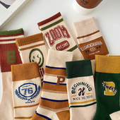 美式 网红袜子女中筒袜春秋ins潮棉袜条纹运动秋冬复古学院风长袜