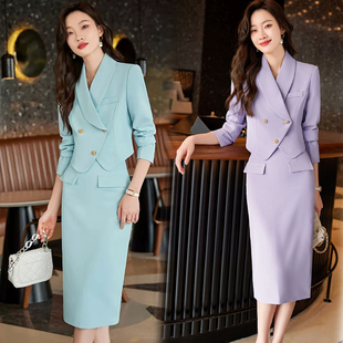 2023年春装新款职业短款女西装外套半身裙套装大学生教师白领面试