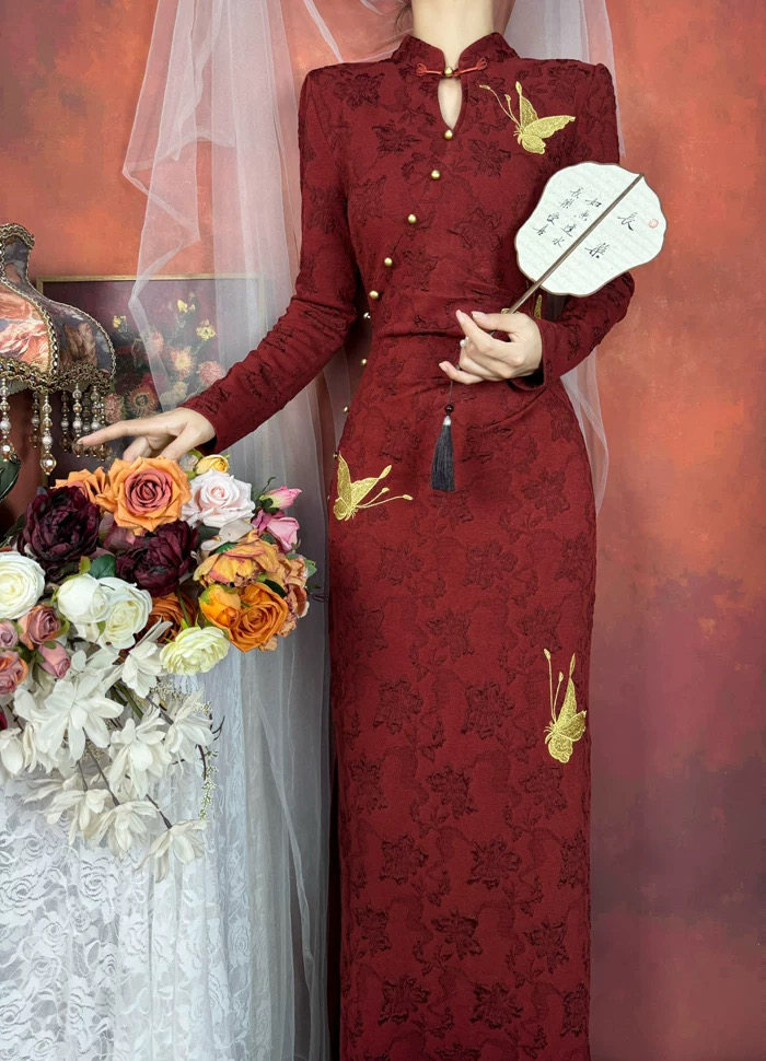 新中式红色旗袍敬酒服小个子新娘婚礼订婚礼服结婚回门连衣裙秋冬