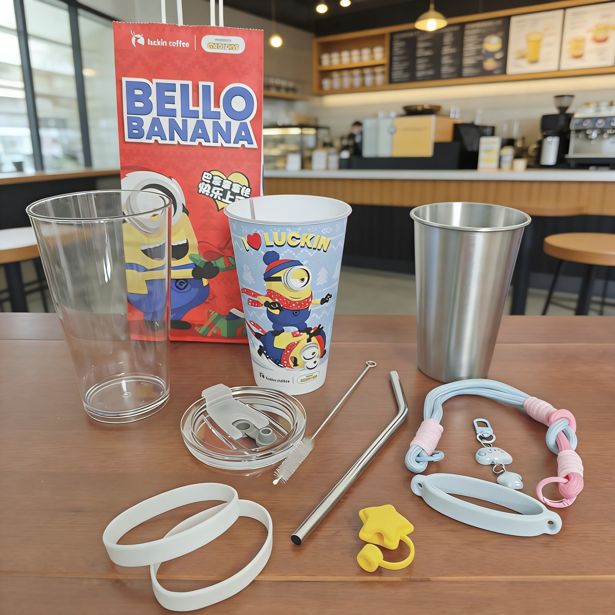 适配瑞幸小黄人联名pp杯改造全套304不锈钢内胆亚克力外壳吸管