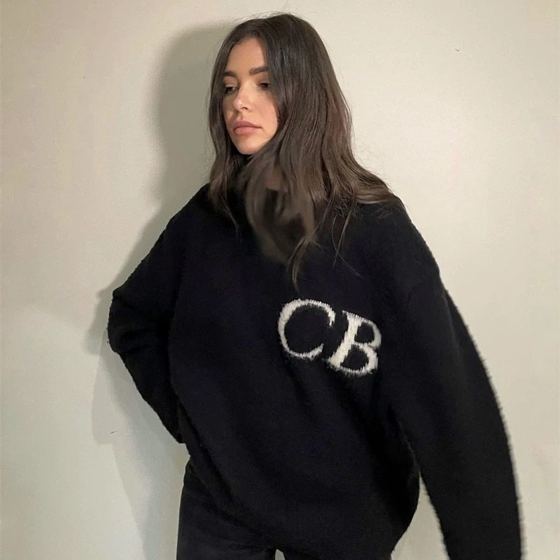 Cole Buxton高版本CB字母logo提花美式宽松圆领套头毛衣针织衫潮