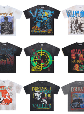 高品质Valley Vale美式烫钻复古Vintage古着水洗做旧短袖T恤男女