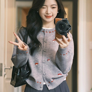 宽松显瘦百搭毛衣上衣外套 2025新款 韩系穿搭圆领针织开衫 女早秋季