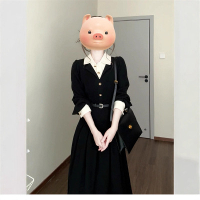 法式高级感黑色polo领衬