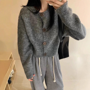 韩系慵懒风软糯薄外套女秋2025新款 上衣 高级感宽松百搭大纽扣开衫