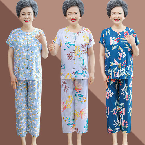 中老年妈妈装夏天短袖T恤套装