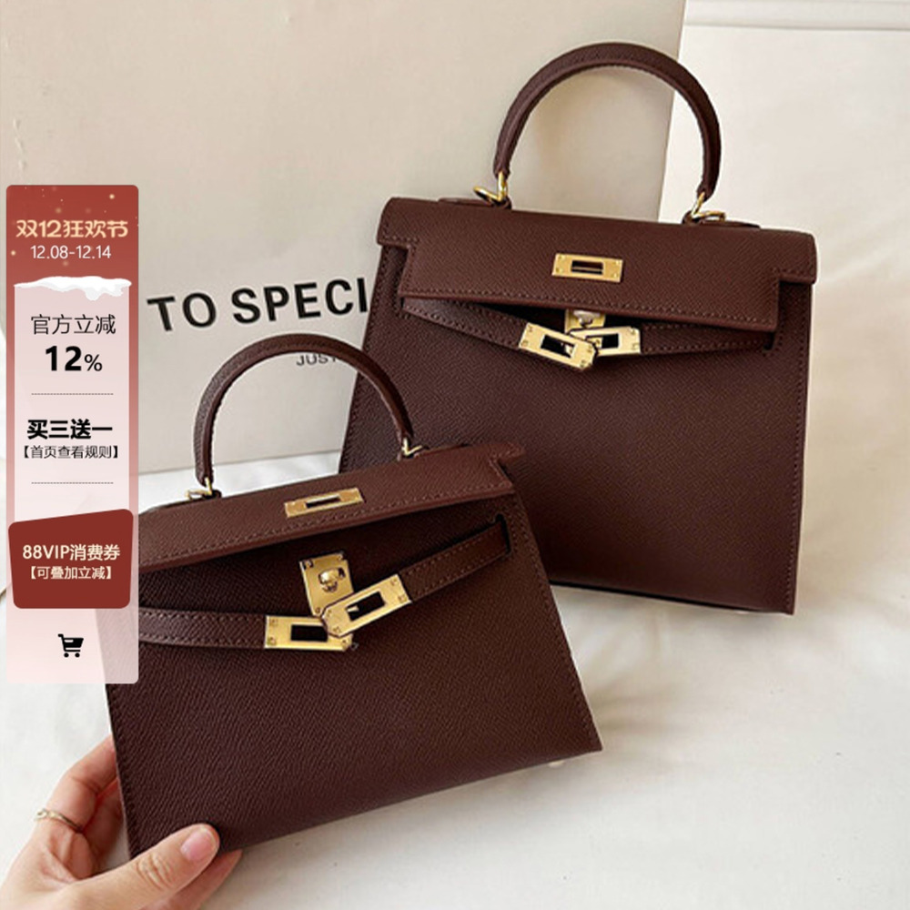 真皮百搭迷你二代凯莉包包女高级感马鞍红色手提包牛皮单肩斜挎包