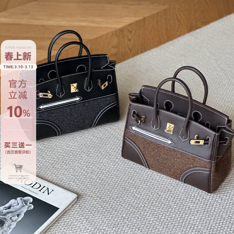 复古撞色拼接小方包包女大容量百搭手提包2026春夏新款单肩斜挎包