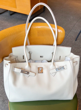 真皮大容量白色托特包大容量通勤包高级感2026春夏百搭单肩腋下包