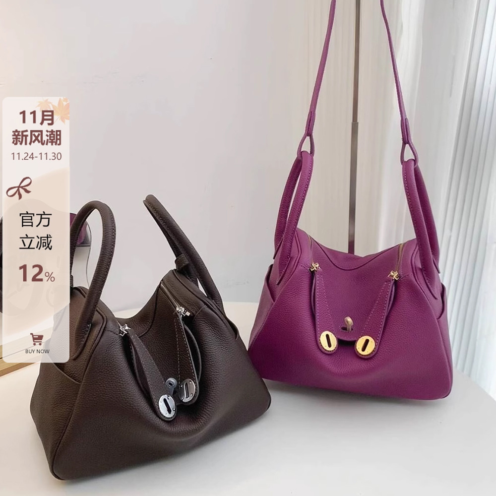 真皮mini琳迪包包女高级感百搭医生包2025秋冬新款单肩斜挎枕头包