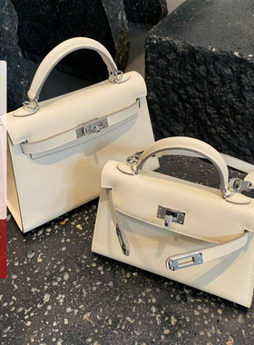 2025新款白色真皮mini二代凯莉包包女高级感百搭手提单肩斜挎小包