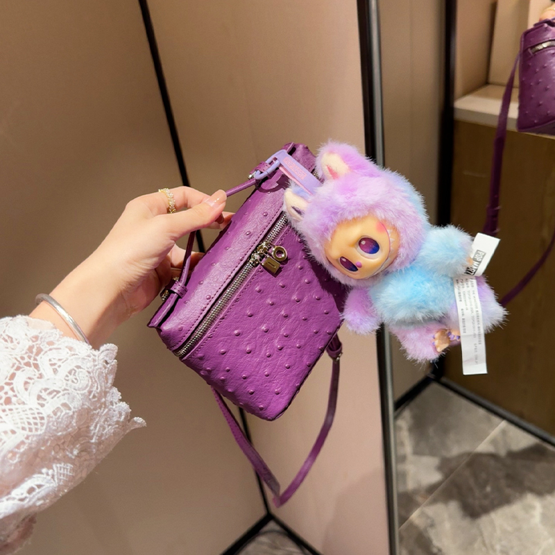海葵紫鸵鸟纹饭盒包女盒子包
