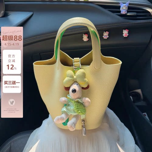 TC头层牛皮菜篮子包女真皮水桶包