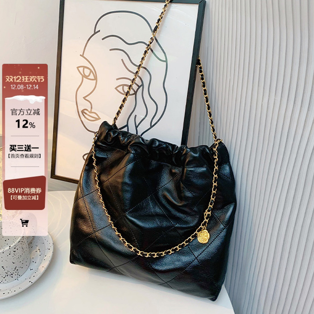 小众黑色真皮腋下包流浪包