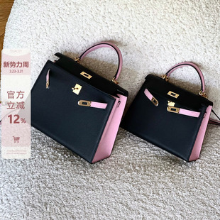 真皮拼色二代小方包包女高级感手提包2026春夏百搭单肩斜挎包包女