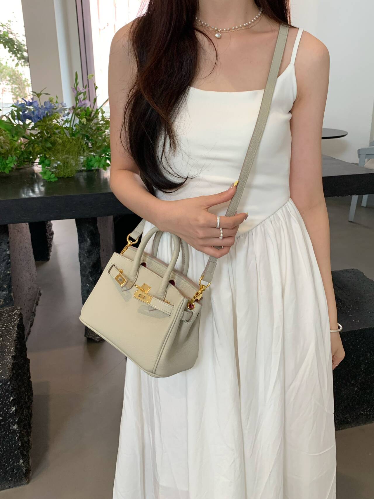 thumbnail for Top grain cowhide genuine leather tote bag for women, premium quality pearl gray handbag, genuine leather versatile single-shoulder crossbody bag
