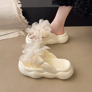 仙气满满可爱气质小花夹板拖鞋女夏外穿百搭时尚软厚底防滑人字拖