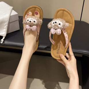 萌系可爱减龄雪莉玫夹板拖鞋女夏季可外穿少女心软厚底防滑人字拖