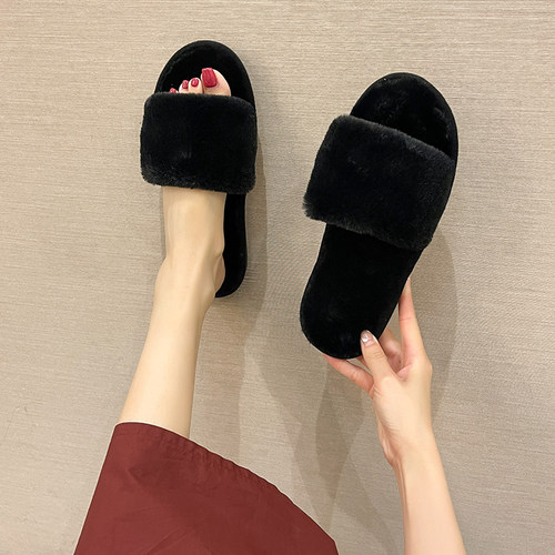 简约大方耐脏毛毛拖女秋冬居家时尚软底棉拖鞋舒适好穿毛绒绒拖鞋