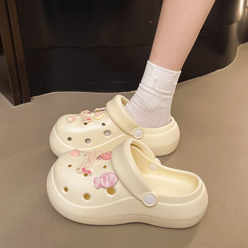 俏皮可爱减龄小猫咪洞洞鞋女夏外穿可湿水软厚底防滑轻便两穿拖鞋