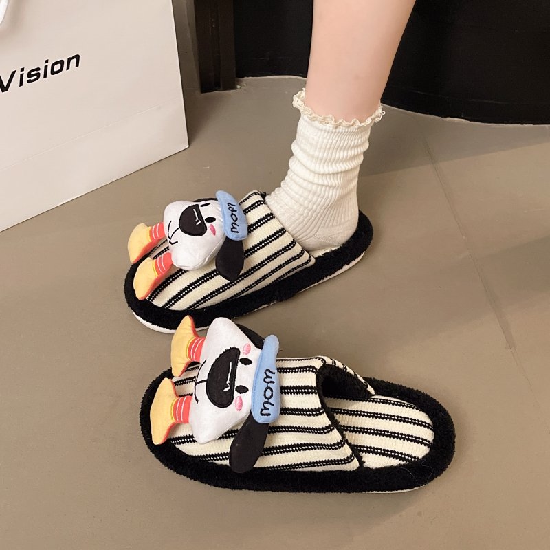 盐系可爱呆萌小狗棉拖鞋女秋冬居家防滑舒适软底卡通室内包头拖鞋