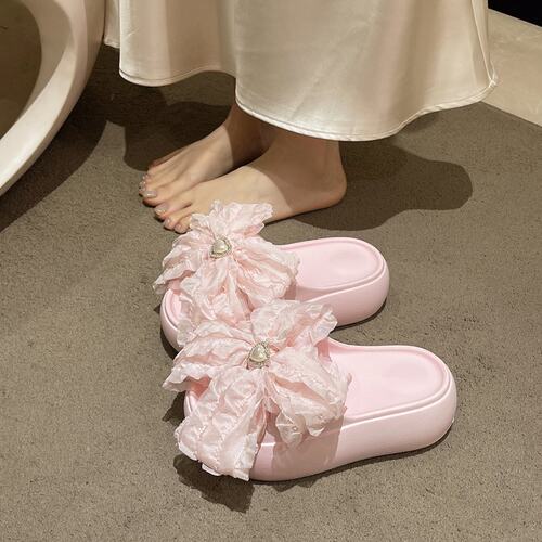 甜系精致蝴蝶结拖鞋女夏外穿沙滩鞋增高厚底小个子防滑可爱凉拖鞋