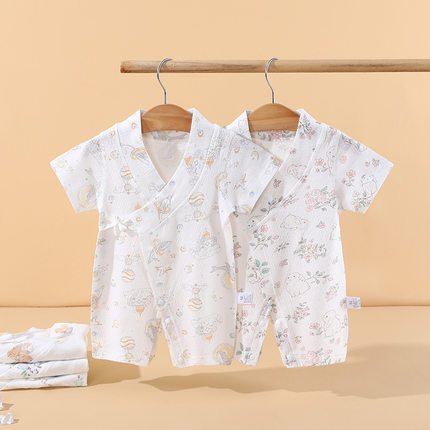 婴儿连体衣夏季哈衣短袖薄款纯棉新生儿衣服宝宝夏装和尚爬服夏天