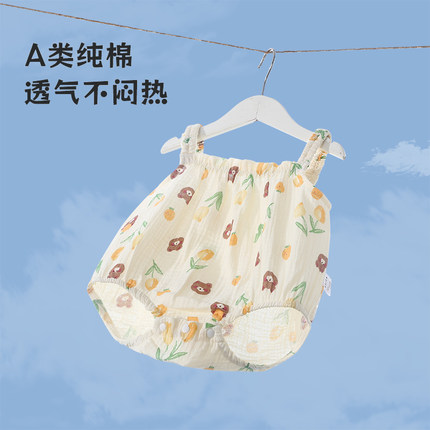 女宝宝连体衣夏季薄款纯棉纱布吊带哈衣婴幼儿衣服包屁衣无袖爬服