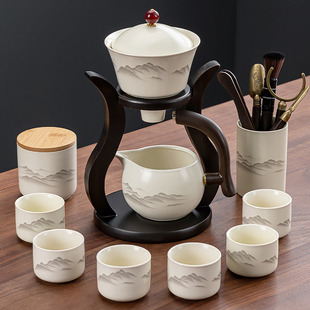 汝窑邀月雾山磁吸自动茶具2026新款 懒人泡茶神器汝窑茶壶家用套装