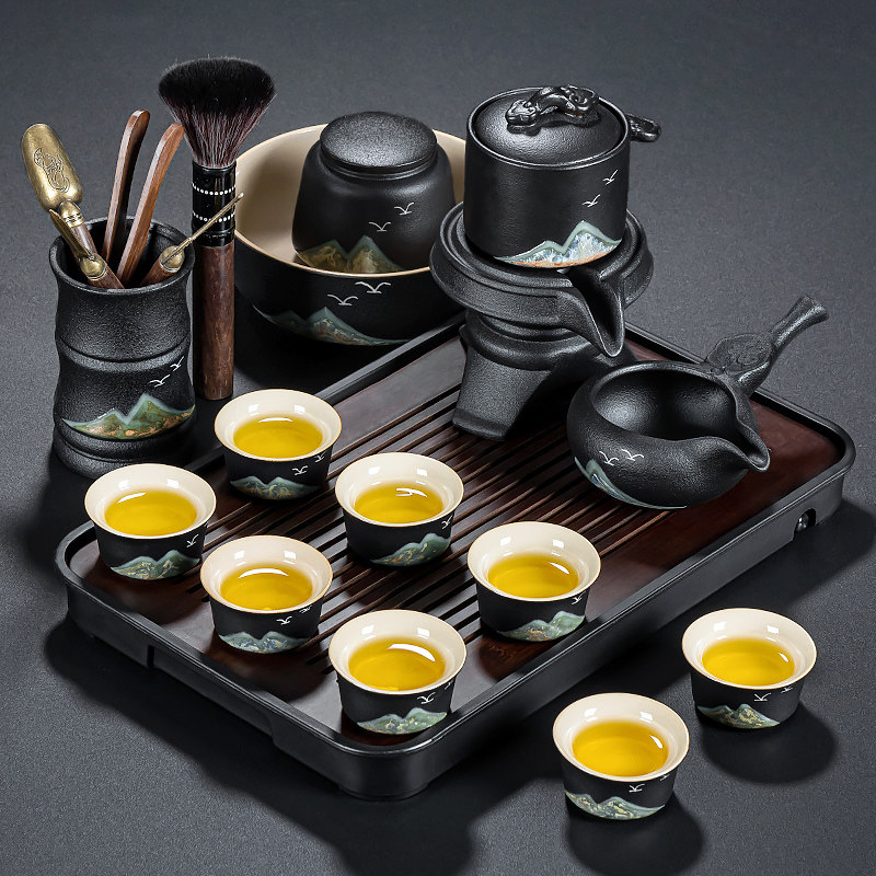 黑陶自动茶具套装家用办公室高级陶瓷功夫茶壶懒人石磨旋转泡茶器,餐饮具,整套茶具,淘宝优惠券,粉丝福利购,淘宝优惠卷