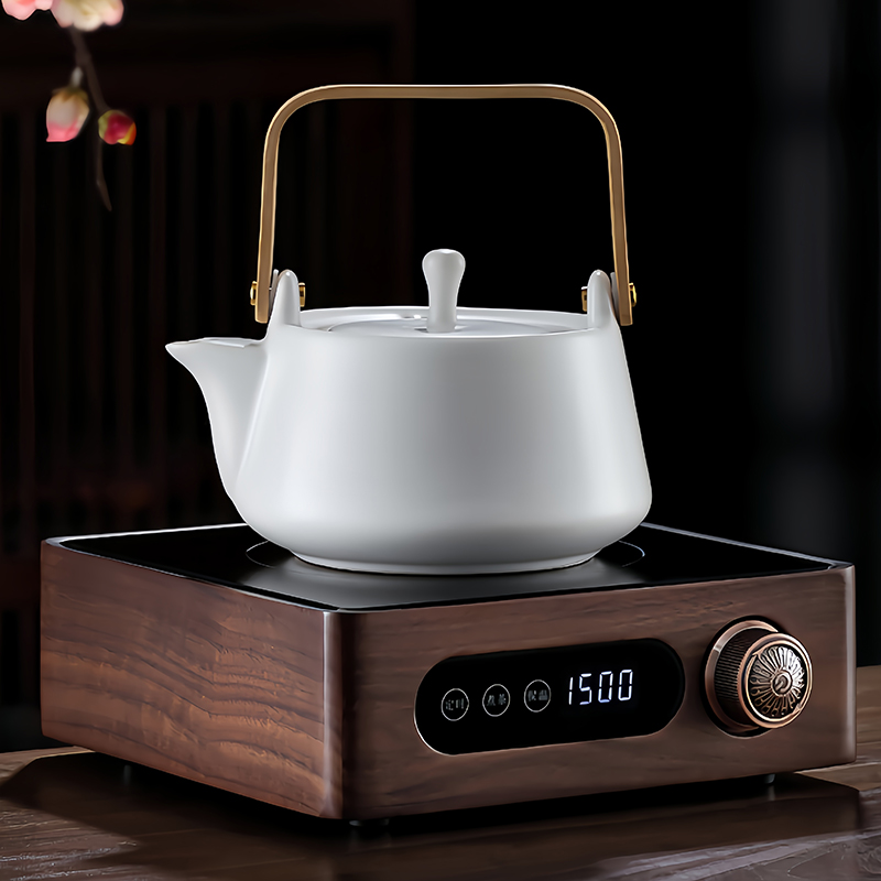 陶瓷煮茶壶2024新款煮茶器胡桃木电陶炉煮茶炉陶壶烧水壶茶具套装