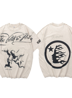 美式高街Hellstar短袖T恤男女夏季宽松圆领纯棉INS上衣小众情侣装