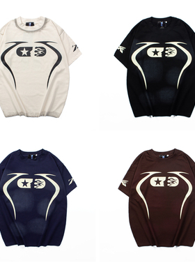 Hellstar地狱之星11th warm UP男女高街宽松复古潮牌短袖T恤夏季