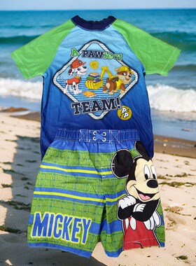 Y单男童夏季卡通汪狗毛毛小砾游泳单件上衣沙滩裤玩水