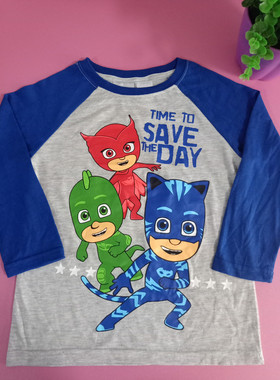 断码处理 y单三个小英雄印花儿童插肩袖上衣长袖T恤打底衫